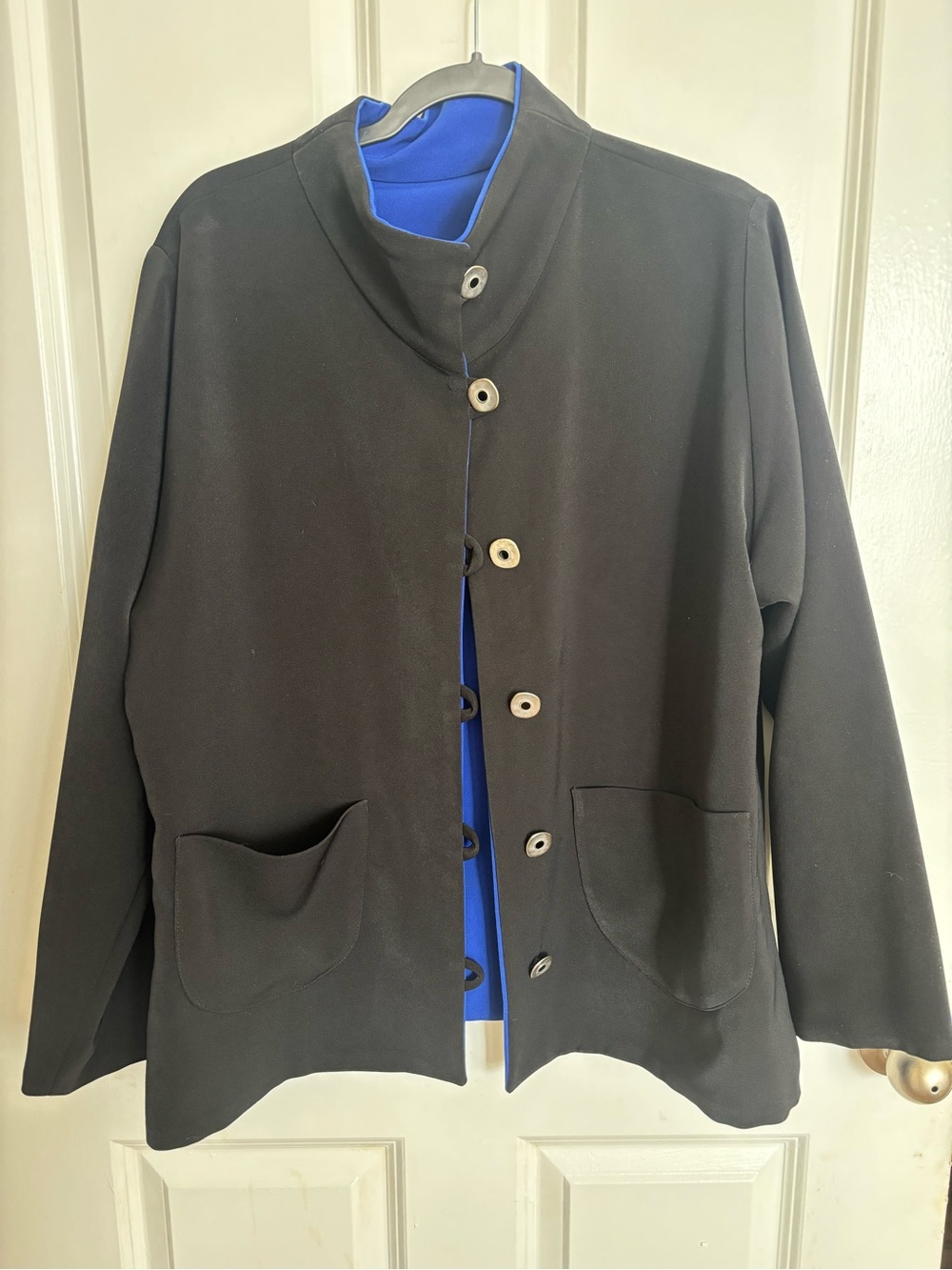 Black Women’s Button Front Jacket with Blue Lining